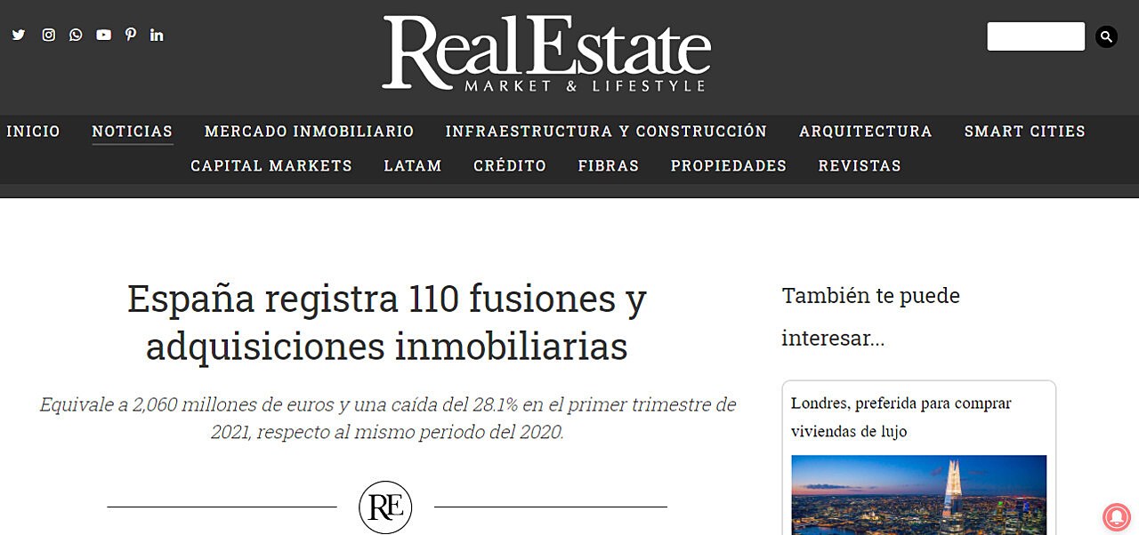 Espaa registra 110 fusiones y adquisiciones inmobiliarias